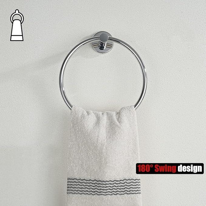 JQK Chrome Towel Ring, 304 Stainless Steel Hand Towel Holder for Bathroom, Polished Finish Wall Mount, TR130-CH - ModernBath