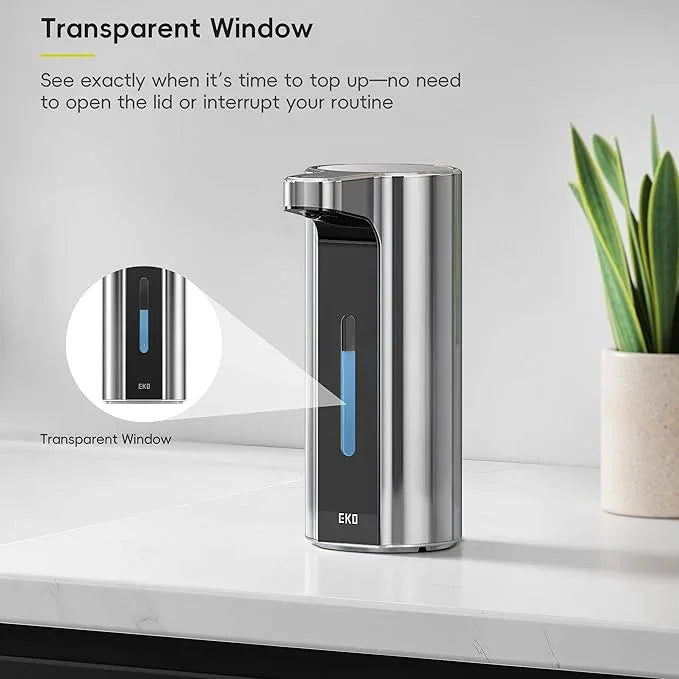 EKO Aroma Pro 13.5 fl oz Touchless Automatic Liquid Soap Dispenser, Rechargeable Hand & Dish Soap Dispenser for Bathroom and Kitchen, Waterproof, Adjustable Volume Control (Chrome Metallic) - ModernBath