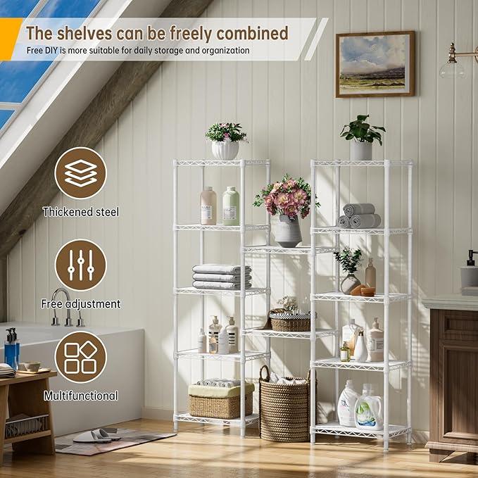 Small 6 tire Shelves Storage Wire Shelving Unit Metal Shelf Adjustable Organizers Storage Shelving for Bathroom Laundry Room Kitchen Pantry10”D x 16”W x 60”H White - ModernBath