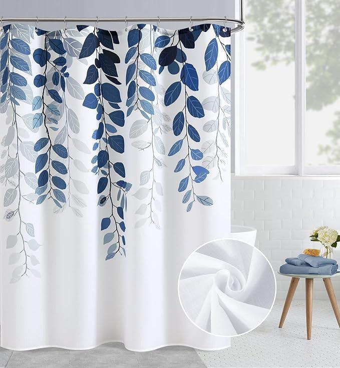 BOODII Blue RV Small Shower Curtain for Bathroom Blue Eucalyptus Shower Curtain Botanical Leaves Narrow Half Navy Vines Bath Decor Spring Country Nature Bathroom Decor 48x72 - ModernBath