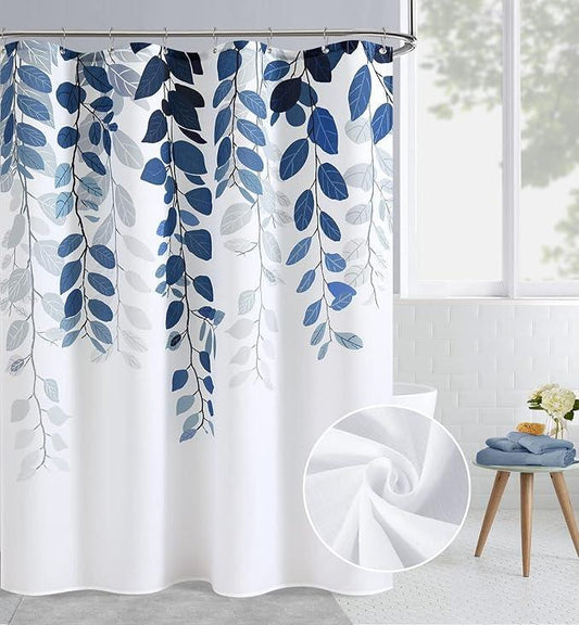 BOODII Blue RV Small Shower Curtain for Bathroom Blue Eucalyptus Shower Curtain Botanical Leaves Narrow Half Navy Vines Bath Decor Spring Country Nature Bathroom Decor 48x72 - ModernBath