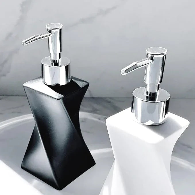 2 Pack Modern White & Black Hand Soap Dispenser Set for Bathroom Countertop, Dish Soap Dispenser for Kitchen, Contemporary Art Style, Rust Proof, 8.5oz - ModernBath