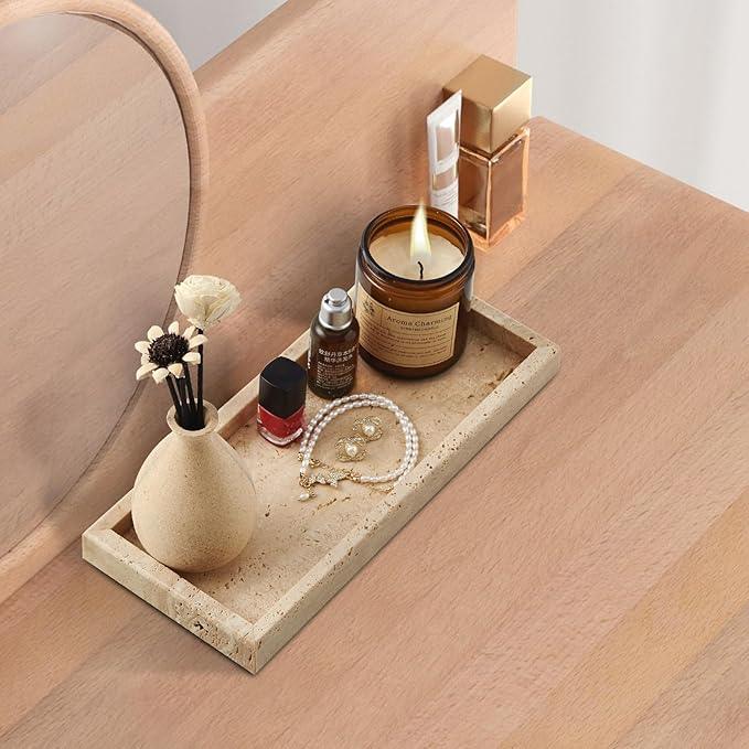 Real Natural Small Marble Tray for Bathroom, Vanity, Kitchen and Desktop, Rectangle Genuine Marble Stone Tray for Jewelry, Cosmetics, Candles, Lotion, Perfume and Home Decor - ModernBath