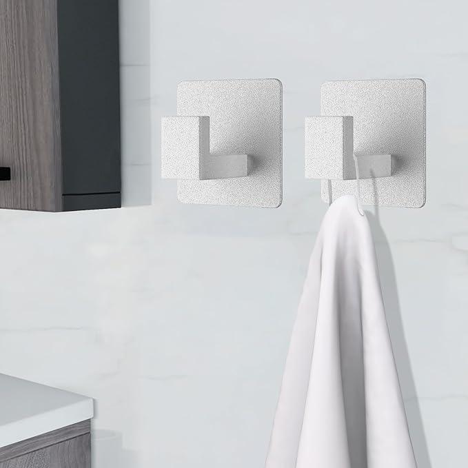 VAEHOLD 4 Pack Adhesive Towel Hooks, Heavy Duty Wall Hooks Aluminum Hooks Stick on Door, Kitchen, Bathroom for Hanging Coat, Hat, Towel, Robe, Clothes (Silver) - ModernBath