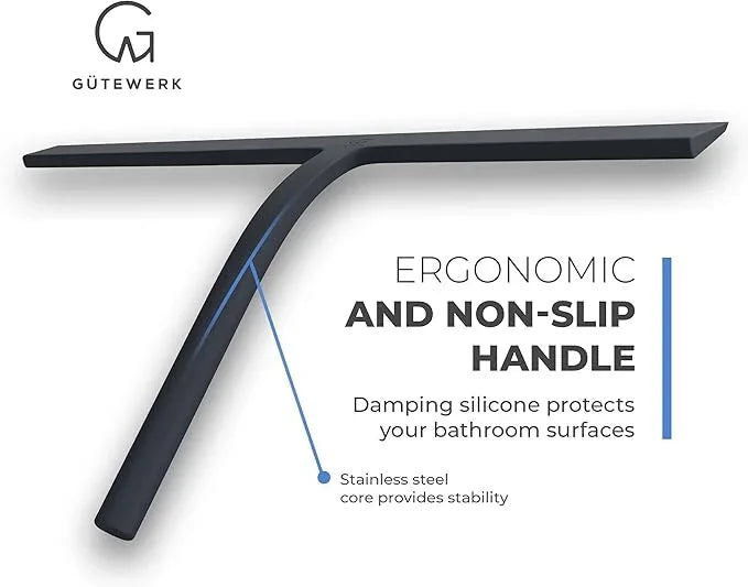 GÜTEWERK Shower Squeegee for Glass Doors, Silicone Window Squeegee, Bathroom and Glass Cleaning - Black - 15 Inch - ModernBath