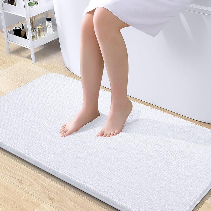 OLANLY Bathroom Rugs 40x24, Extra Soft Absorbent Chenille Bath Rugs, Rubber Backing Quick Dry, Machine Washable Bath Mats for Bathroom Floor, Tub and Shower, Home Decor Accessories, White - ModernBath