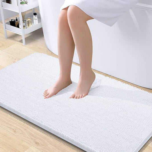 OLANLY Bathroom Rugs 40x24, Extra Soft Absorbent Chenille Bath Rugs, Rubber Backing Quick Dry, Machine Washable Bath Mats for Bathroom Floor, Tub and Shower, Home Decor Accessories, White - ModernBath