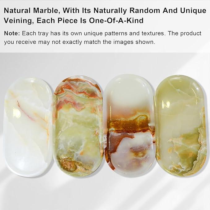 SWRONP Marble Tray for Kitchen Counter,Stone Tray for Bathroom Countertop,Dresser Small Vanity Decor,Storage Trays for Perfumes,Candles,Jewelry (Greener) - ModernBath