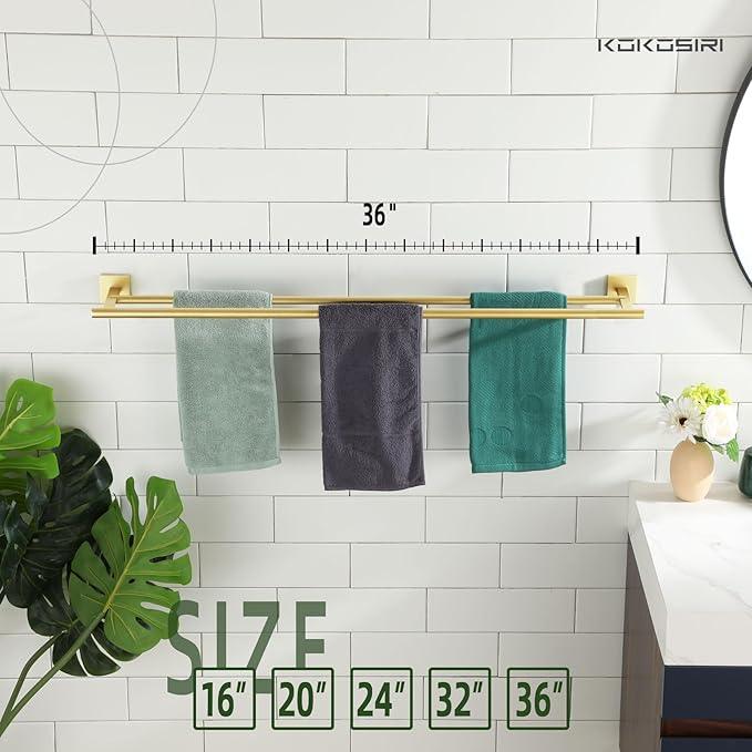KOKOSIRI Bathroom Towel Bar 36'' Towel Holder with Two Rails Wall Mount Towel Shelves 36 Inch Brushed Gold Stainless Steel B5005BG-L36 - ModernBath