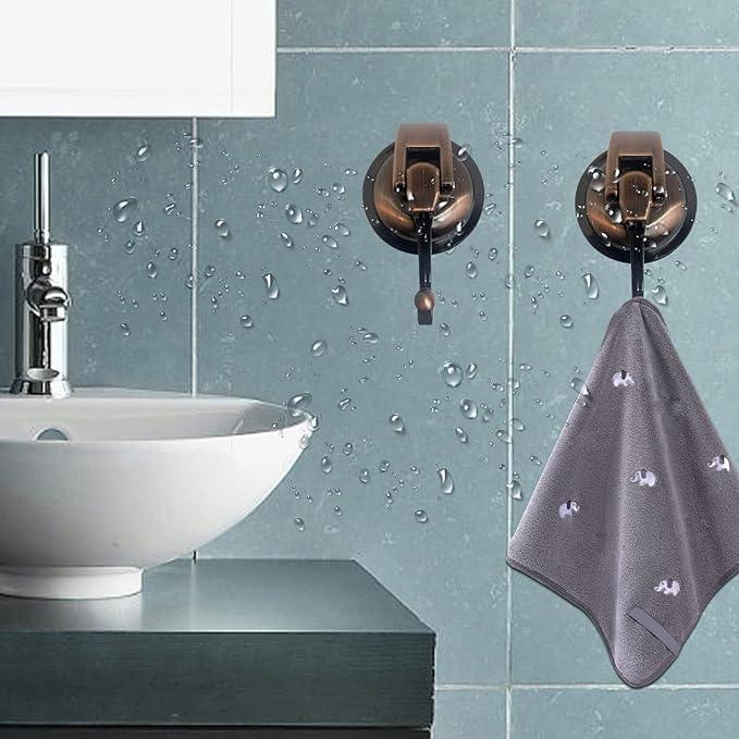 Heavy Duty Vacuum Suction Shower Hooks, Glass Suction Cup, for Bathroom Robe and Garland Decoration (2 Pack, Antique Brass) - ModernBath