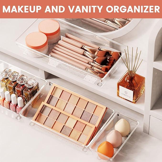 Large Clear Plastic Drawer Organizer 28 Pack - 5 Sizes (XL to small) Acrylic Drawer Organizer Trays for Kitchen Utensils, Gadgets, Bathroom, Vanity and Makeup, Office - Everything Can Be Organized! - ModernBath