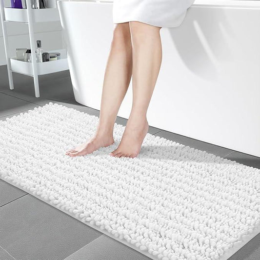 Yimobra Bathroom Runner Rug 60x24 Inch - Extra Long Non Slip Chenille Bath Mat, Soft & Absorbent, Machine Washable Shaggy Hallway Carpet for Vanity Tub Shower, White Home Decor Accessories - ModernBath