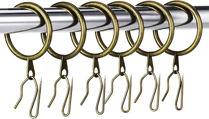 Hotop 30 Pcs Metal Drapery Curtain Rings 0.98/1.26/1.65 inch Interior Diameter and 30 Pcs Hanging Curtain Drapery Pin Hooks for Window Door Shower(Oil-Rubbed Bronze,32 mm) - ModernBath