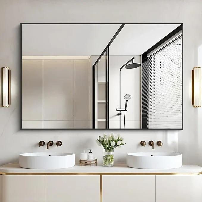 COFENY Bathroom Black Mirror, 36x55in Black Rectangle Mirror with Thin Metal Frame, Large Rectangular Wall Mirror for Bathroom, Living Room, Hair Salon, Big Farmhouse Mirror Hang Horizontal/Vertical - ModernBath