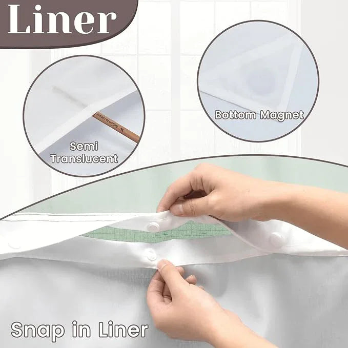 SORTTO No Hook Slub Textured Shower Curtain with Snap in Liner - Aqua Fabric Outer Curtain & Waterproof Inner Liner, Hotel Style with See Through Top Window, 71x74 in - ModernBath