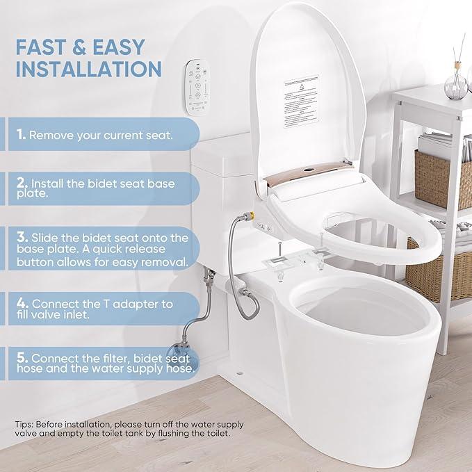 LEIVI Electric Bidet Toilet Seat with Wireless Remote and Side Panel, Multiple Spray Modes, Adjustable Heated Seat, Warm Water and Air Dryer, Auto LED Nightlight, Elongated - ModernBath