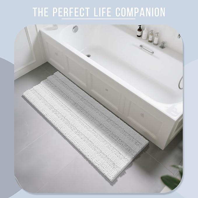 Yimobra Bathroom Runner Rugs 60"x24", Non Slip and Absorbent Bath Mat, Super Soft Water Absorbent Hallway Carpet, Machine Washable Rug for Vanity Tub Shower, White - ModernBath