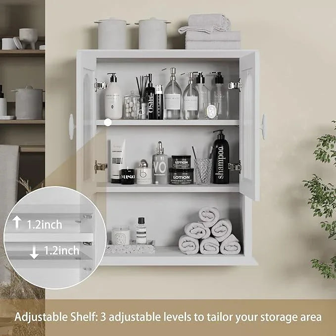 CJL Bathroom Wall Cabinet with Fluted Door, 18.9'' x 23.6'' Medicine Cabinet, Over The Toilet Storage Cabinet, White - ModernBath