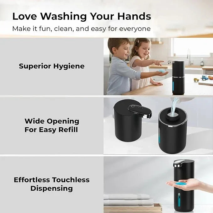 Heione Automatic Touchless Liquid Soap Dispenser, Black, 12.8 oz, USB-C Rechargeable, IPX5 Waterproof for Bathroom, Shower & Kitchen (Shampoo/Gel/Dish Soap), Wall Mount or Countertop (Black (Liquid)) - ModernBath