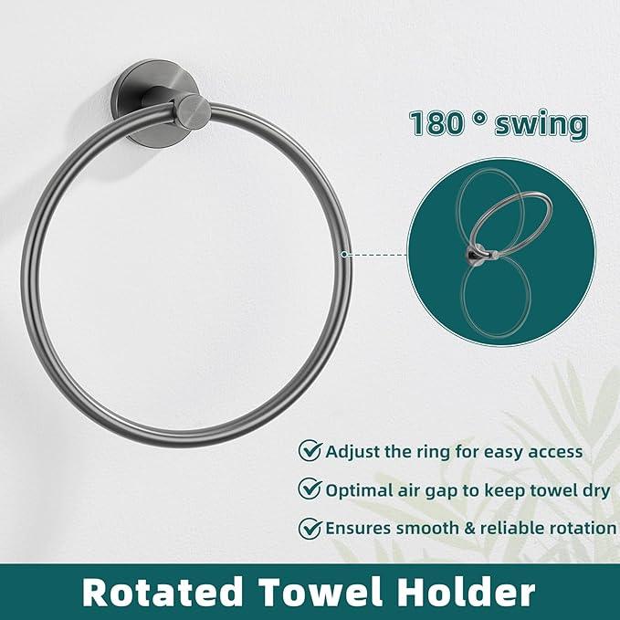 APLusee Gunmetal Gray Towel Ring, 304 Stainless Steel Rustproof Towel Holder for Bathroom Wall Mounted, Easy to Install - ModernBath