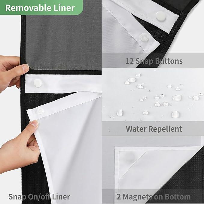 eachope Black No Hook Shower Curtain with Snap-in Fabric Liner Set,Waffle Weave Shower Curtains for Bathroom,Hotel Luxury Decor Bathroom Curtain Set,Waterproof & Washable,71Wx74H - ModernBath