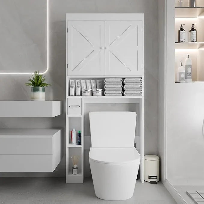 Over-The-Toilet Storage Cabinet with 2 Doors，Home Space-Saving Toilet Rack, Farmhouse Style for Bathroom, Restroom, Laundry - ModernBath