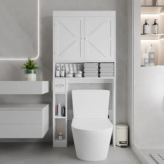 Over-The-Toilet Storage Cabinet with 2 Doors，Home Space-Saving Toilet Rack, Farmhouse Style for Bathroom, Restroom, Laundry - ModernBath