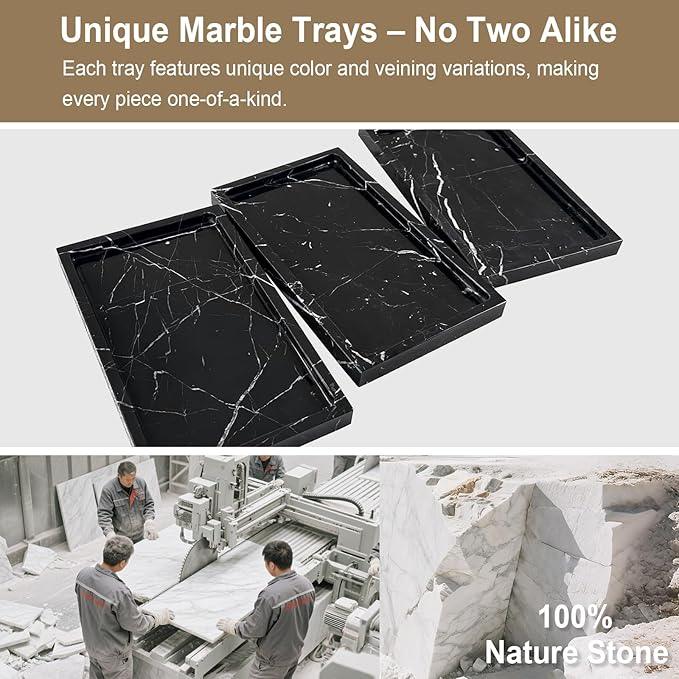 Natural Marble Vanity Tray - Moujings Genuine Marble Perfume Tray for Bathroom Decor, Stone Bathroom Vanity Organizer Tray for Kitchen Counter, Candles, Jewelry, Coffee, Makeup, Key - ModernBath