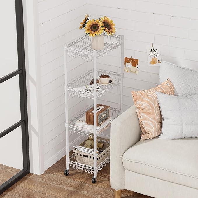 4 Tier Basket Shelf Wire Shelving Unit Adjustable Storage Shelves Big Basket Rack for Garage Kitchen Office Pantry Corner 17.2" Dx12.2 Wx50 H White - ModernBath