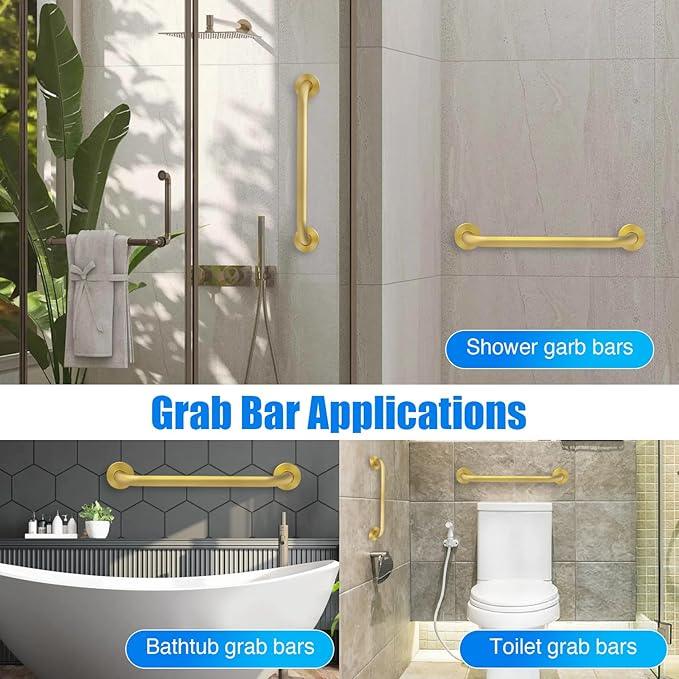 ROTHLEY 18 Inch Grab Bar for Bathtubs and Showers: Stainless Steel Shower Grab Bar Wall Mounted Shower Handle with Concealed Screws Anti Slip Saft Handle for Elderly Seniors (Brass) - ModernBath