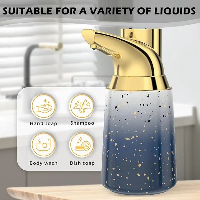 Greatmay Adjustable Automatic Soap Dispenser Touchless, Ceramic Material，4 Adjustable Levels， Type-c Rechargeable Operated Sensor Liquid Soap Pump，Touch-Free Hand Sanitizer Dispenser (Starry Gold) - ModernBath