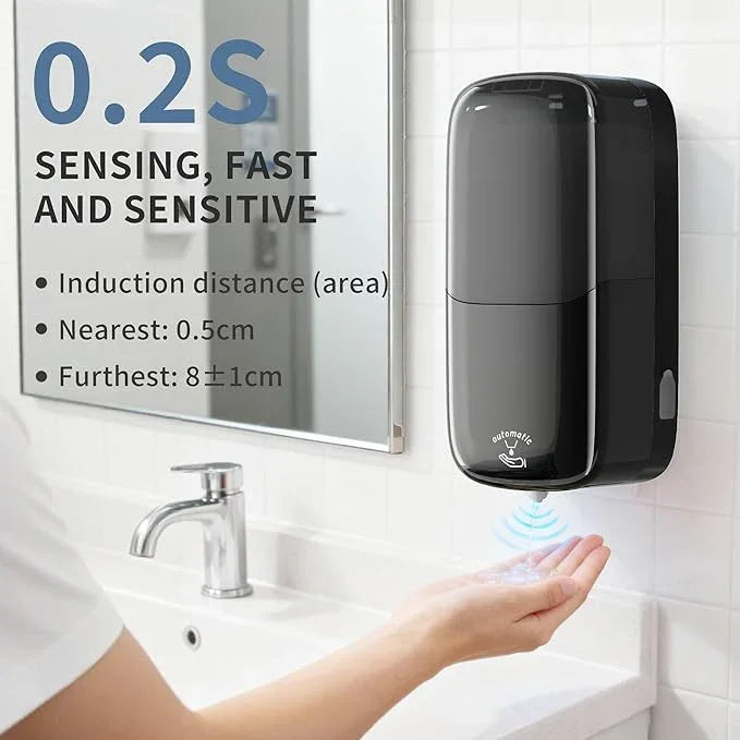 Automatic Soap Dispenser Wall Mount, 33.8oz/1000ml Dish Soap Dispenser for Bathroom, Touchless Electric Commercial Soap Dispensers Kitchen, Black - ModernBath