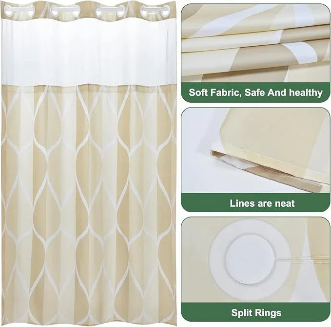 Yiatn No Hook Ivory Stall Size Shower Curtain with Snap in Fabric Liner Set - Hotel Style with See Through Mesh Top Window, Modern Geometric Waterdrop Design,Waterproof and Washable, 54x80 INCH - ModernBath
