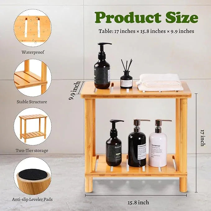 Bamboo Shower Bench Stool, Shower Stool for Inside Shower with Storage Shelf, Waterproof Shower Chair Spa Bath Seat, Bathroom Bench Seat for Adults for Indoor or Outdoor Use. - ModernBath