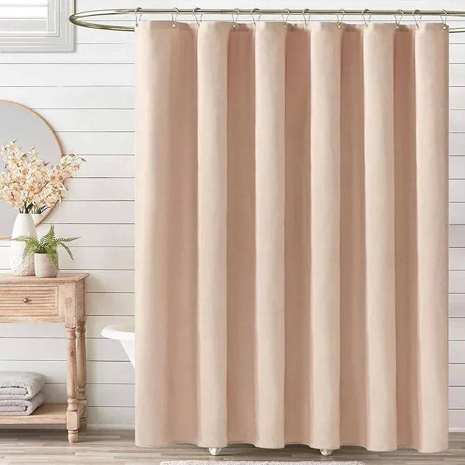 BTTN Fabric Shower Curtain, Linen Textured Heavy Duty Polyester Cloth Shower Curtain Set with Plastic Hooks, Blush, 72x84 - ModernBath