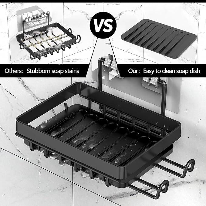 BATHDESIGN Shower Caddy Shelves Organizer, 3 Pack with Soap Holder, No Drilling Wall Mounted Self Adhesive Shelves, Matte Black - ModernBath