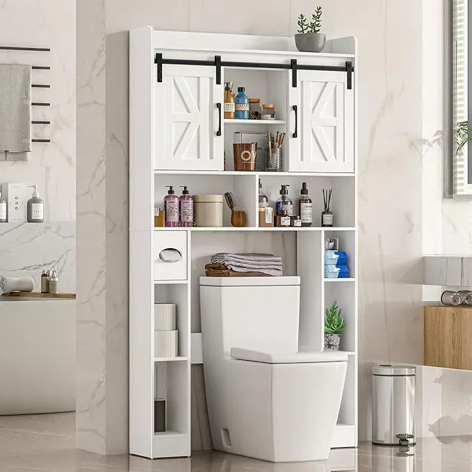 Farmhouse Storage Cabinet Over Toilet with Sliding Doors，Over The Toilet Storage Cabinet, Home Space-Saving Toilet Rack, for Bathroom, Restroom, Laundry. - ModernBath