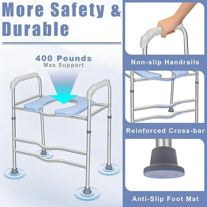 Hoqqf Toilet Seat Riser for Seniors, Raised Commode Chair for Toilet with arms, Adjustable 18–22 Inch Height,400 lb Handicap Elevated Toilet Seat, Fits V, U and Round Toilets. - ModernBath