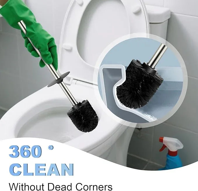 Toilet Brush and Holder Set, NEWRAIN Stainless Steel Toilet Brush with Long Brush Handle, Brushed Nickel Toilet Scrubber and Covered Holder, Square Design Sturdy and Space Saving, Covered Brush - ModernBath
