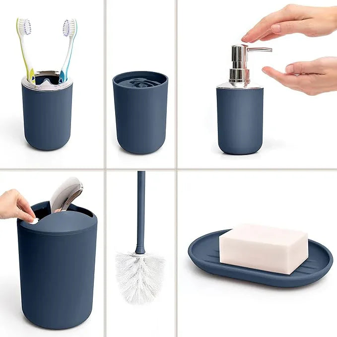 Moss & Stone 6 pcs Bathroom Accessories Set, Bathroom Decor Sets Includes Soap Dispenser, Toothbrush Holder, Toothbrush Cup, Soap Dish, A Complete Bathroom Accessories Blue Set - ModernBath