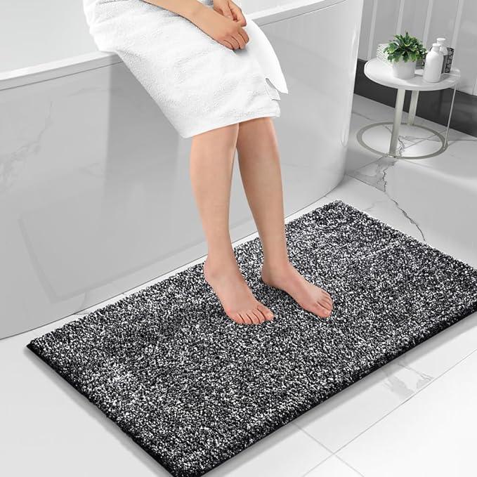 Yimobra Long Bathroom Rug Non Slip Washable, Soft Absorbent Microfiber Bath Mat, Dual-Tone Decor Rug with Rubber Backing for Bathroom Floor Tub and Shower,44x24,Home Essentials,Black and White - ModernBath
