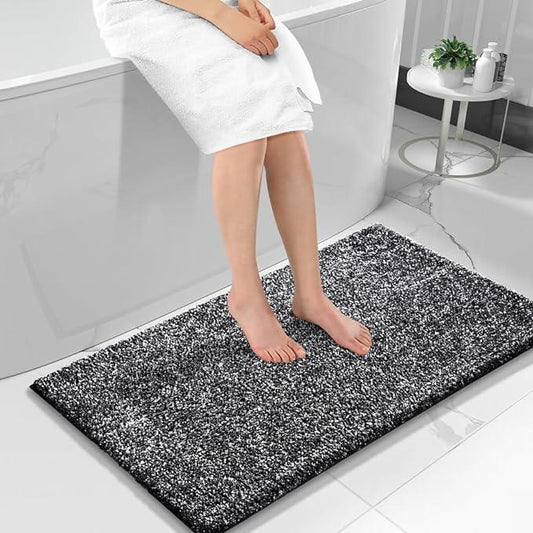 Yimobra Long Bathroom Rug Non Slip Washable, Soft Absorbent Microfiber Bath Mat, Dual-Tone Decor Rug with Rubber Backing for Bathroom Floor Tub and Shower,44x24,Home Essentials,Black and White - ModernBath
