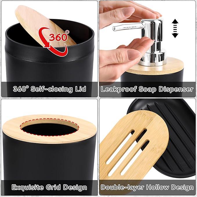 SLDIYWOW Black Bathroom Accessories-Bathroom Sets with Shower Curtain and Rugs, No Slip Bathroom Rugs Super Absorbent, Black Waterproof Shower Curtain with Hooks,Black Bathroom Sets Complete for Home - ModernBath