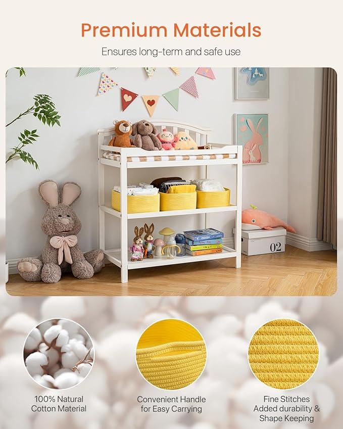 Small Woven Basket, 13.5 x 9.5 x 5 Inches, Storage Basket for Organizing, Cute Small Rope Shelf Closet Cube Storage Bins Baskets for Shelves, Dog Toy Gift Baskets Empty, 3 Pack Yellow - ModernBath
