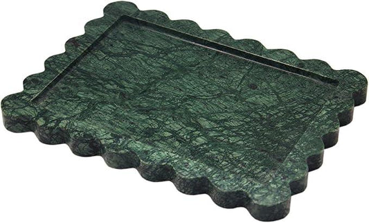 YMXYJM Genuine Indian Green Scalloped Marble Tray, Real Natural Marble Stone Trays, Luxury Decorative Trays for Bathroom, Dresser, Vanity, Home Decor, 10.6" x 8", Dark Emerald Green - ModernBath