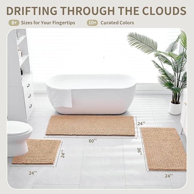 Ruggnovea Chenille Bathroom Rugs Non Slip Washable 36x24, Extra Thick Soft Absorbent Chenille Bath Mat, Non-Slip Barrier Backing, Quick Dry Machine Washable Bath Mats Tub, Shower,Floor/Sink,Beige - ModernBath