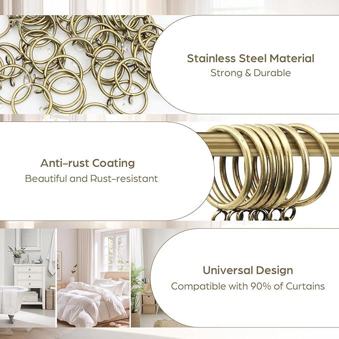 CONAMEI 80 Pcs Curtain Rings and Hooks 1.52 Inch - Stainless Steel Shower Curtain Rings and Hooks with Eyelets for Curtains Rods and Bathroom Shower Rods, Bronze - ModernBath