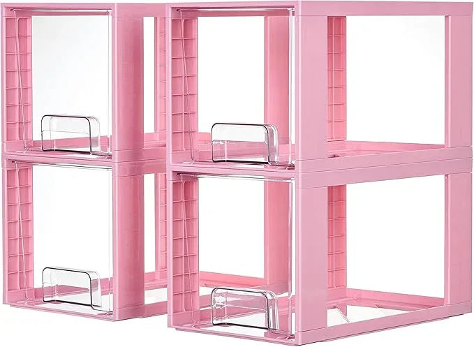 Vtopmart 4 Pack Large Stackable Storage Drawers,Pink,Easily Assemble Acrylic Bathroom Closet Undersink Organizers and Storage,Plastic Bins for Kitchen Cabinets,Pantry,Makeup,Medicine Organization - ModernBath