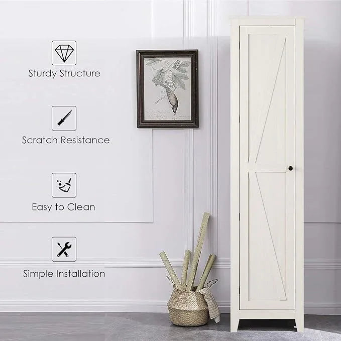Giantex Tall Storage Cabinet Freestanding Floor Storage Tower with Four Shelves and Single Door, 17x16x72 Inch, Narrow Utility Cabinet for Living Room, Bathroom (Grayish White) - ModernBath