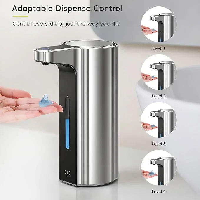 EKO Aroma Pro 13.5 fl oz Touchless Automatic Liquid Soap Dispenser, Rechargeable Hand & Dish Soap Dispenser for Bathroom and Kitchen, Waterproof, Adjustable Volume Control (Chrome Metallic) - ModernBath